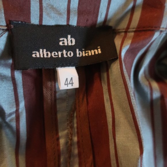 WOMENS ALBERTO BIANI BLUE BROWN STRIPED SILK BLOUSE TOP 44 US/M * - Picture 10 of 11